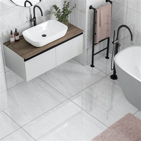 Calcolo Comet Light Grey Marble Effect Gloss Wall And Floor Tile Mm