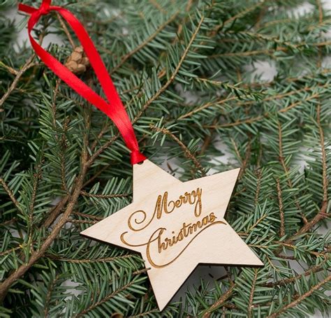 Laser Engrave Wooden Star Ornament For Merry Christmasornaments For