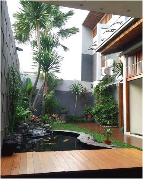 Selain itu, anda juga bisa mempercantik taman anda dengan beberapa desain unik dibawah ini. Taman Minimalis Dengan Kolam di Lahan Sempit