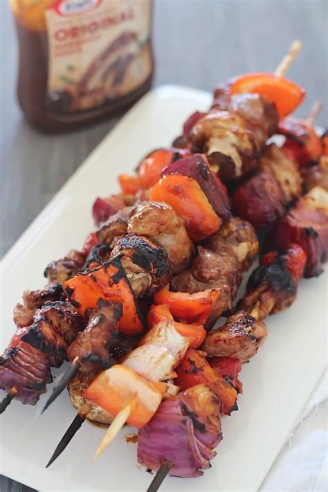 Delicious Grilled Shish Kabobs With Tender Pork Mushrooms Red Peppers
