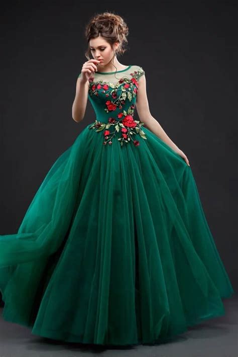 Ball gown green wedding dresses. Emerald Green Ball Gown Prom Dress 3d Floral Applique ...