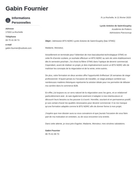 Lettre de motivation BTS NDRC [Parcoursup ou non]