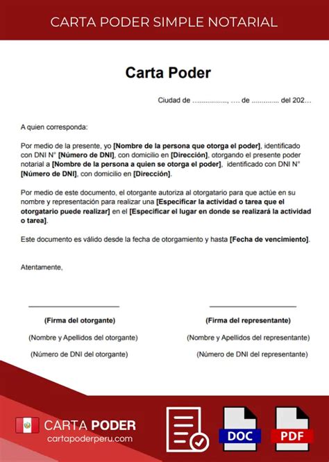 Carta Poder Simple Notarial 《 Formato 2024 》 ️