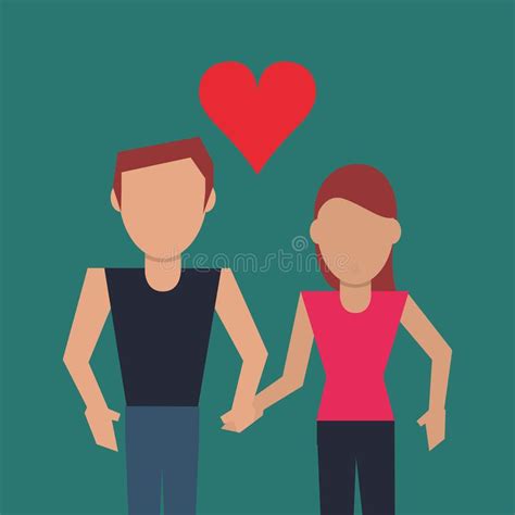 Couple Holding Hands With Cartoon Heart Image Stock Vector