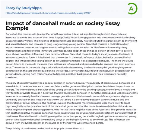 Impact Of Dancehall Music On Society Essay Example
