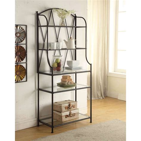 Rating 4.400107 out of 5. Elegant Black Metal Bakers Rack Kitchen Storage Unit with ...