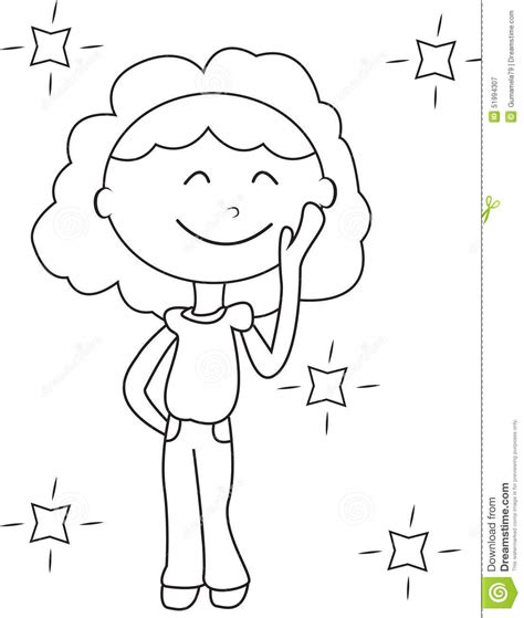 Happy Girl Coloring Page Stock Illustration Illustration
