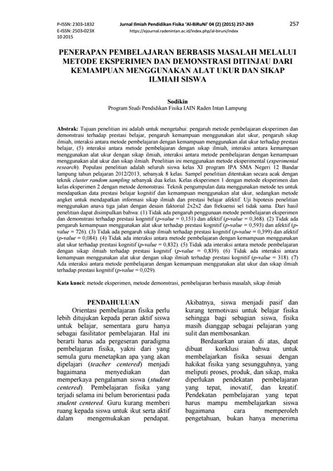 Statistika parametrik , non parametrik , skala atau. PENERAPAN PEMBELAJARAN BERBASIS MASALAH MELALUI METODE EKSPERIMEN DAN DEMONSTRASI DITINJAU DARI ...