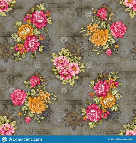 Seamless Vintage Flower Pattern Floral Design With Digital Background