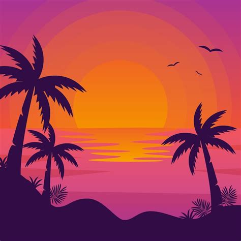 Free Vector Gradient Beach Sunset Landscape