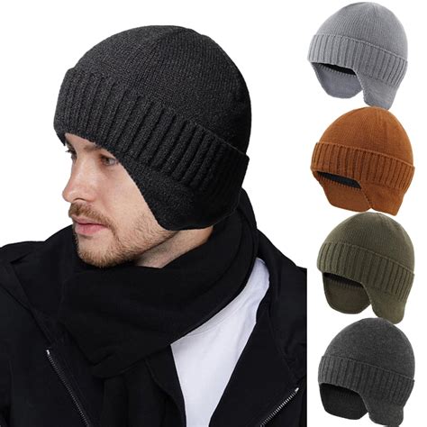 Noyal Mens Winter Knitted Earflap Hat Stocking Caps Fleece Beanie Hat