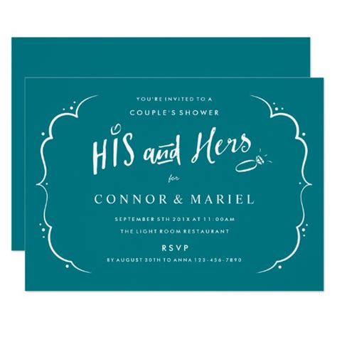 his and hers couples wedding shower turquoise invitation