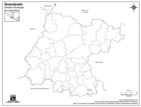 Mapa de Guanajuato para imprimir y con división política México