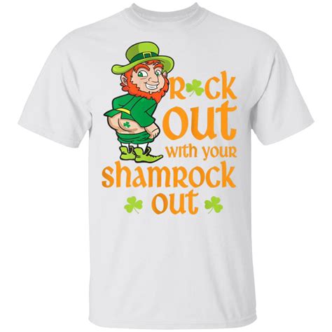 St Patricks Day Rock Out With Shamrock Out Funny Leprechaun Shirt Raglan