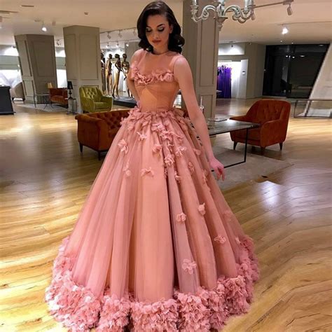 Designer Ball Gown Princess Formal Evening Dresses O Neck Tank Flower