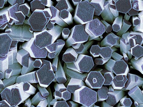 Zinc oxide crystals, SEM - Stock Image - C025/4906 - Science Photo Library