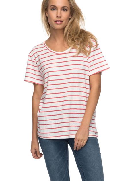 Red Womens Roxy Tops And Shirts Just Simple Stripe T Shirt Spiced Coral Lexi St Navigate Fp