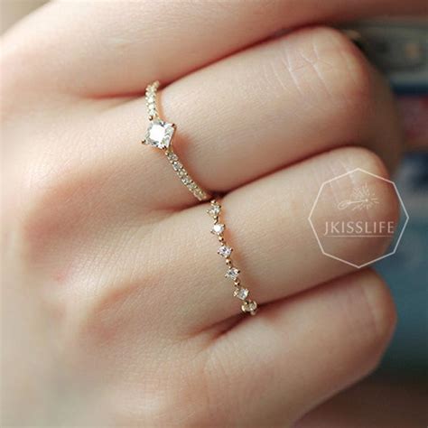 K Solid Gold Elegant Stackable Thin Band Dainty Ring Gold Etsy
