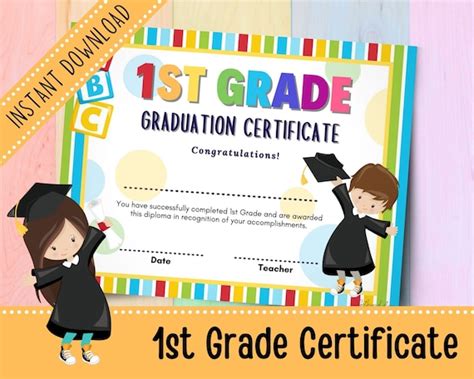 Rainbow 1st Grade Graduation Certificate 1st Grade Diploma Etsy