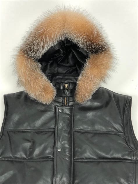 Mens Leather Bubble Vest With Premium Fox Fur Hood Leatherkloset
