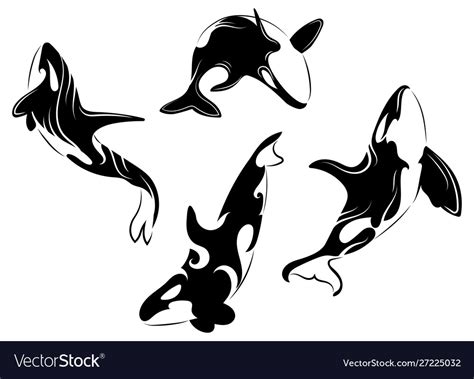 Set Killer Whales Collection Stylized Orca Vector Image