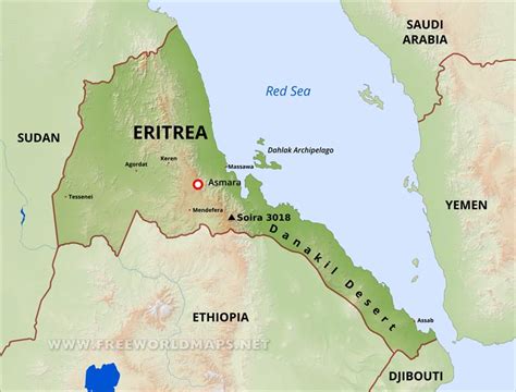 Eritrea is located in the eastern africa and lies between latitudes 15° 0' n, and longitudes 39° 00' e. Eritrea Physical Map