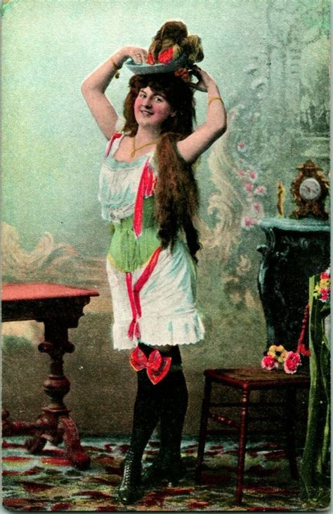 Vtg Postcard Risque Edwardian Boudoir Girl In Knickers And Big Hat Unp