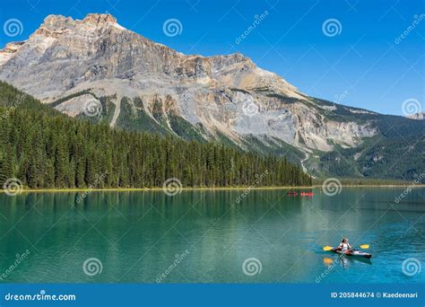 Canoeing On Emerald Lake In Summer Sunny Day Yoho National Park