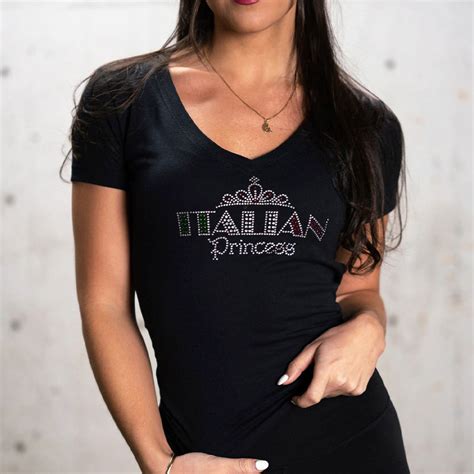 italian princess rhinestone women s v neck shirt hardcore italians