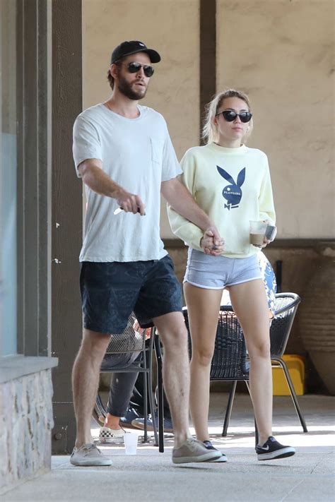 miley cyrus in shorts out for lunch with liam hemsworth in malibu california