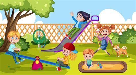 Happy Children Playing At Playground 7623402 Vector Art At Vecteezy