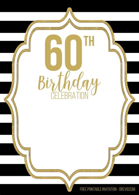 FREE 60th Black Golden Birthday invitation templates | FREE Printable