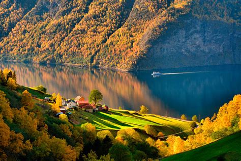 Nature Landscape Trees Water Norway Forest Lake Ship Fall