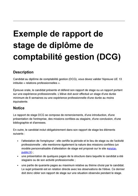Exemple Rapport Stage Comptabilite Gestion Exemple De Rapport De