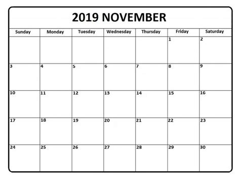 November 2019 Calendar Printable Create Your Calendar For Free