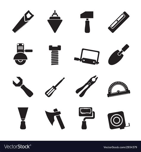 Silhouette Building And Construction Tools Icons Vector Image