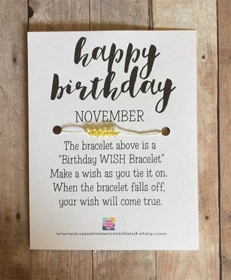 November Birthday Wish Bracelet Card • Make A Wish • Birthday Greeting