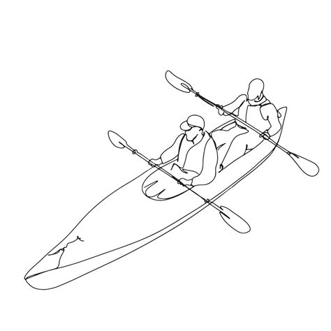 Canoe Line Art Kayak Outline Drawing Rafting Simple Sketch Outdoor