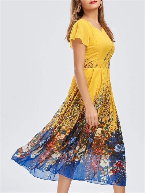 [45 Off] Casual Bohemian Floral Flowy Midi Dress Rosegal