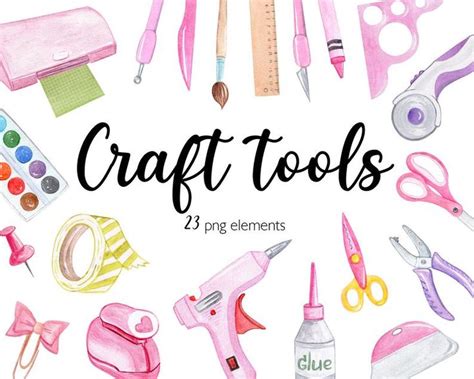 Craft Tools Clipart Watercolor Pink Scrapbook Supplies Etsy Pink Scrapbook Clip Art Paper
