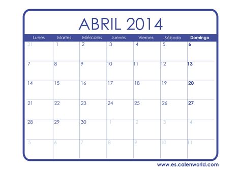 Abril Calendario Para Imprimir Calendarios Para Imprimir