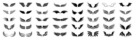 Premium Vector Set Of Black Wings Icons Collection Wings Badges Wings