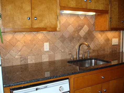 Tumbled Travertine Kitchen Backsplash On Diagonal New Jersey Custom Tile
