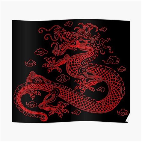 Red Chinese Dragon Poster For Sale By Soccatamam Redbubble