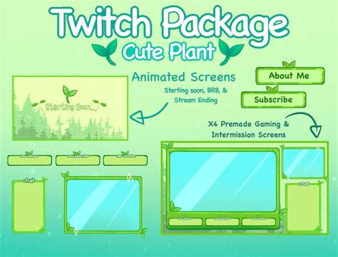 Customizable Animated Twitch Overlay Package Cute Plant Kawaii Sprout
