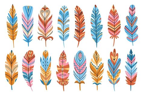 Plumas Tribales Decorativas Elementos De Plumaje De Pájaros Coloridos