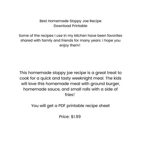 best homemade sloppy joe recipe printable download etsy
