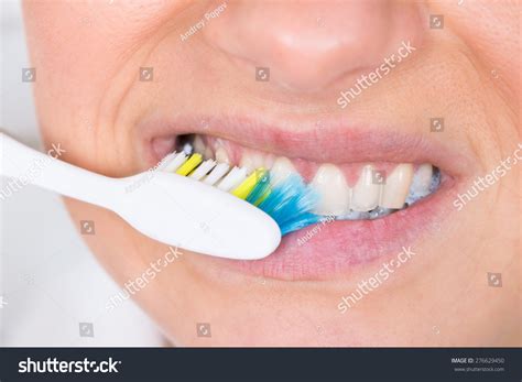Closeup Woman Brushing Teeth Toothbrush Stock Photo 276629450