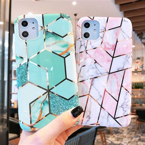 Electroplated Marble Geometric Phone Case For Iphone 11 Pro X Xr Xs Max