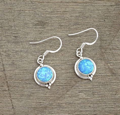 Blue Opal Earrings Sterling Silver Dangle Earrings Gemstone Etsy